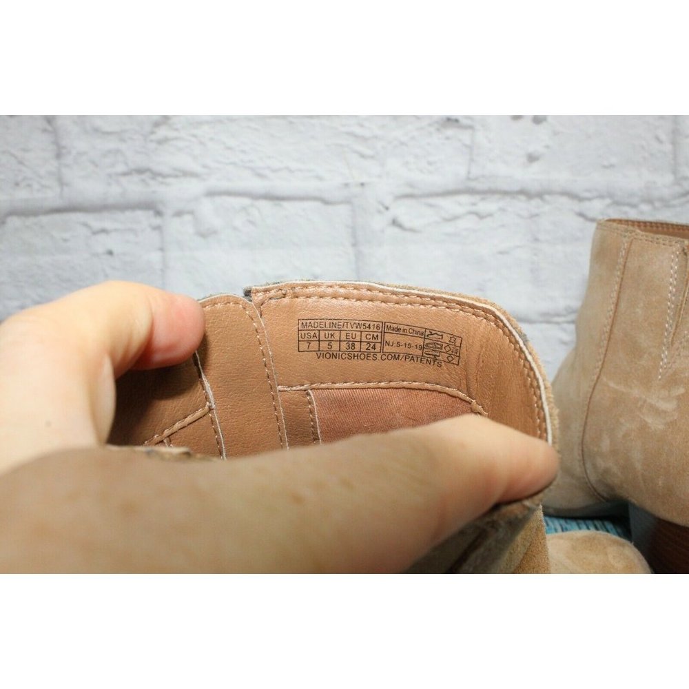 Vionic Madeline Tan Suede Side Zip Up High Ankle Boots Size 7 - Picture 6 of 10